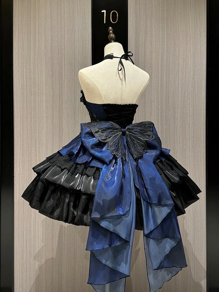 新规入荷続々 ロリータ ワンピース Lolita ブラック×ブルー ハロウィン プリンセス S-XL おしゃれ コスプレ パーティー プレゼント レディース クラロリ コスチューム 仮装 イベント ク