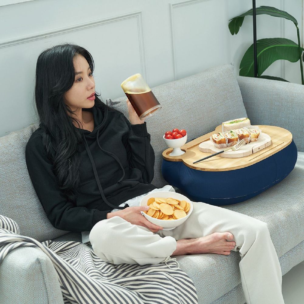 ヒーリングベア ネイビー クッションテーブル 多機能 デスク リモートワーク おうち時間 勉強 読書 食事 子供机 [コレカラマーケット]