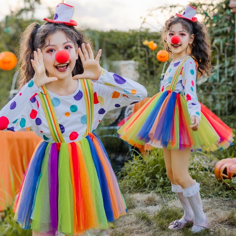 ハロウィン 子供用 ピエロ コスチューム パフォーマンス衣装 メッシュ ステージ キャットウォーク ダンス衣装 学生用 レインボー チュチュ スカート 子供服 女の子 ハロウィン 子供用 ピエロ コスチューム パフォーマンス衣装 メッシュ ステージ キャットウォーク ダンス衣装 学生用 レインボー チュチュ スカート 子供服 女の子