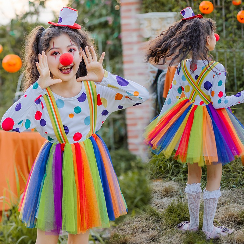 ハロウィン 子供用 ピエロ コスチューム パフォーマンス衣装 メッシュ ステージ キャットウォーク ダンス衣装 学生用 レインボー チュチュ スカート 子供服 女の子 ハロウィン 子供用 ピエロ コスチューム パフォーマンス衣装 メッシュ ステージ キャットウォーク ダンス衣装 学生用 レインボー チュチュ スカート 子供服 女の子