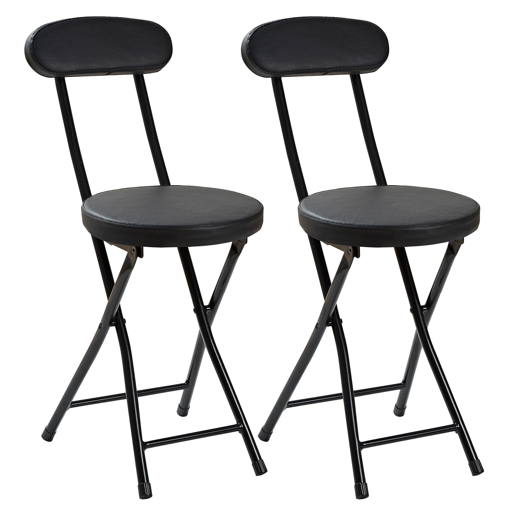 【全国送料無料】 VECELO 折りたたみチェア パイプ椅子 [2脚セット] 折り畳み 背もたれ スリム 軽量 持ち運び 完成品 組立不要 座面高46.5cm 耐荷重100kg PUレザー ブラック