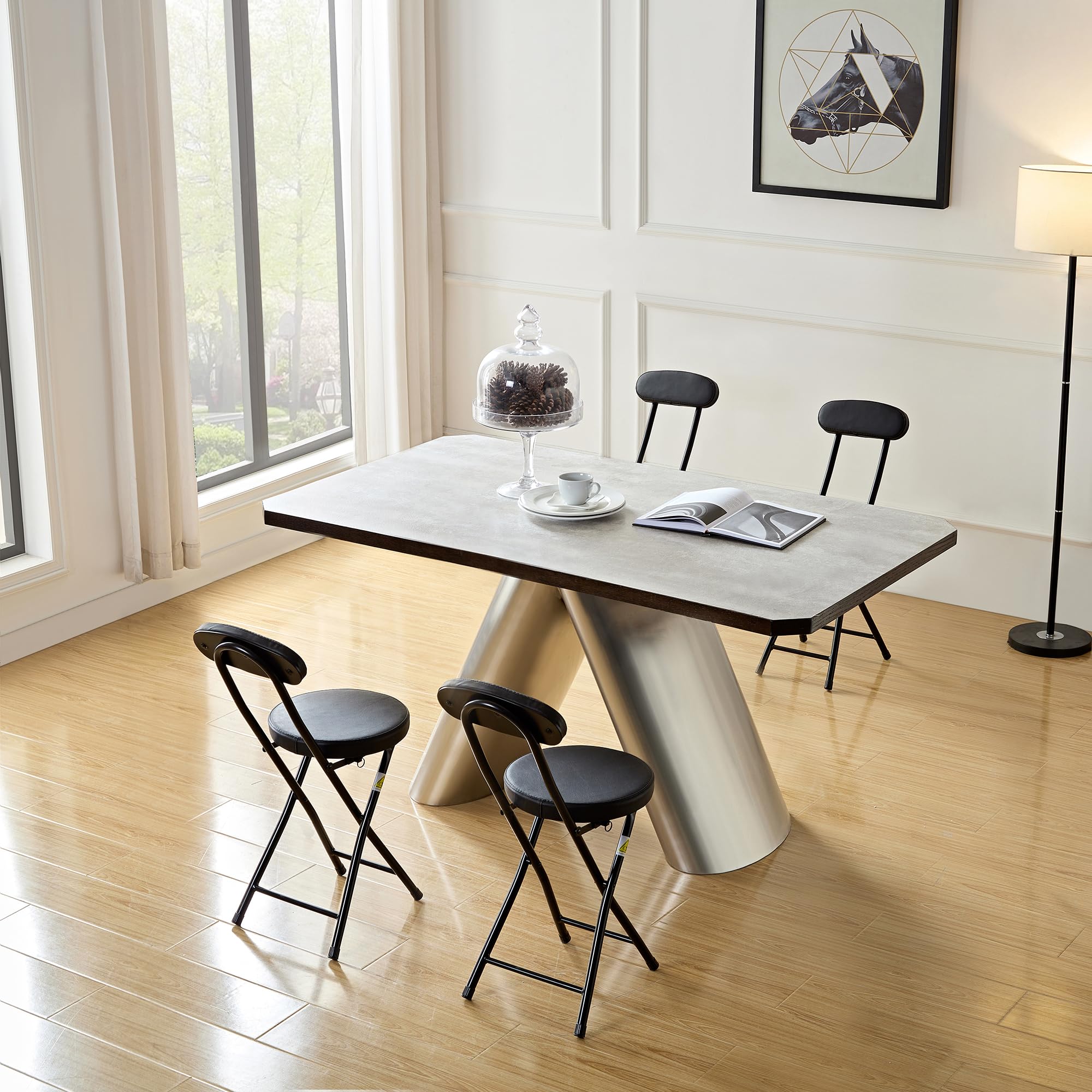 【全国送料無料】 VECELO 折りたたみチェア パイプ椅子 [2脚セット] 折り畳み 背もたれ スリム 軽量 持ち運び 完成品 組立不要 座面高46.5cm 耐荷重100kg PUレザー ブラック