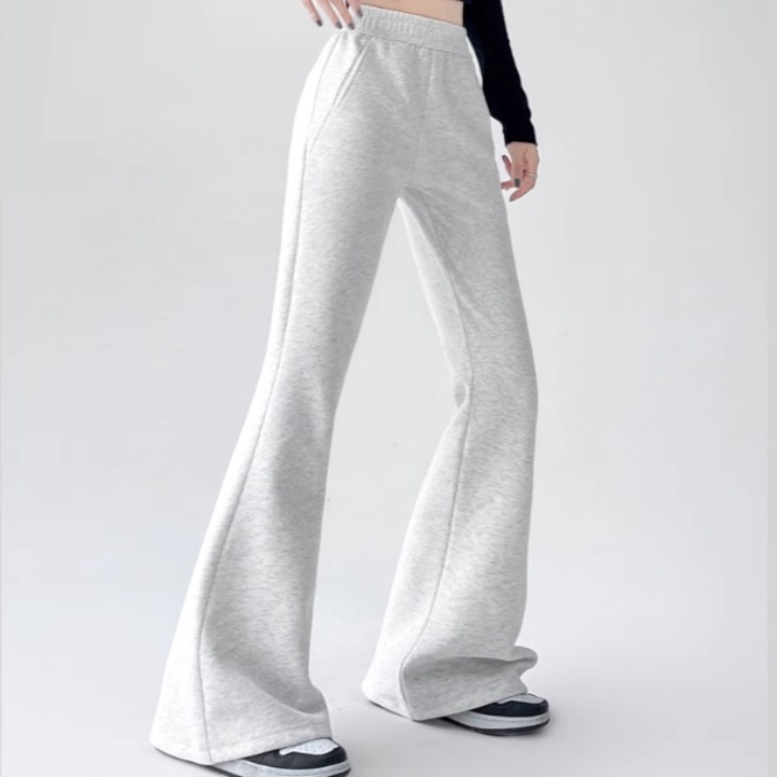 レディース パンツ ボトムス スウェット ロングパンツ ブーツカットパンツ ロング ワイド ポケット ハイウエスト ウエストゴム 伸縮性 薄手 かわいい 大人可愛い きれいめ シンプル カジュアル