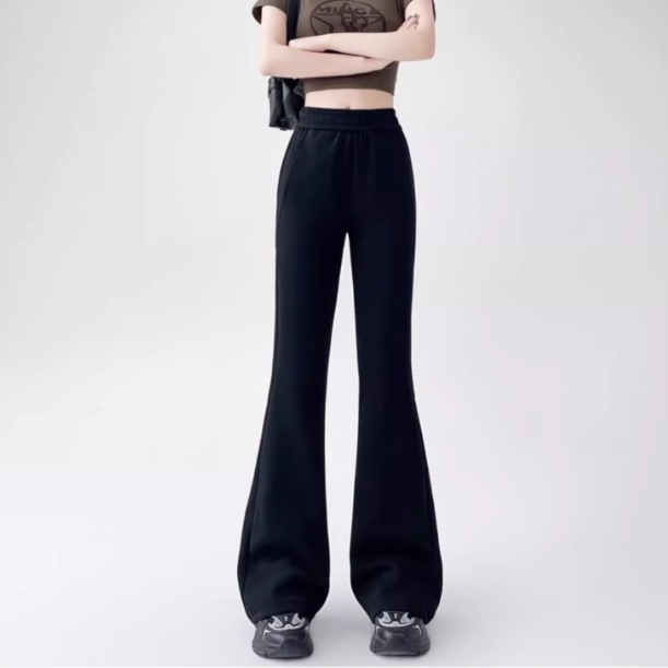レディース パンツ ボトムス スウェット ロングパンツ ブーツカットパンツ ロング ワイド ポケット ハイウエスト ウエストゴム 伸縮性 薄手 かわいい 大人可愛い きれいめ シンプル カジュアル