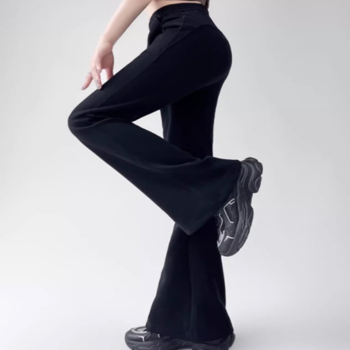 レディース パンツ ボトムス スウェット ロングパンツ ブーツカットパンツ ロング ワイド ポケット ハイウエスト ウエストゴム 伸縮性 薄手 かわいい 大人可愛い きれいめ シンプル カジュアル