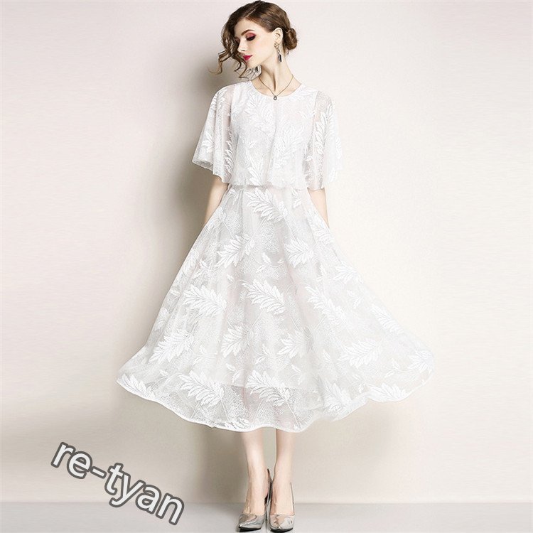 ワンピース レディース 春夏 マキシワンピース ワンピ レースドレス きれいめ 半袖 上品 着痩せ