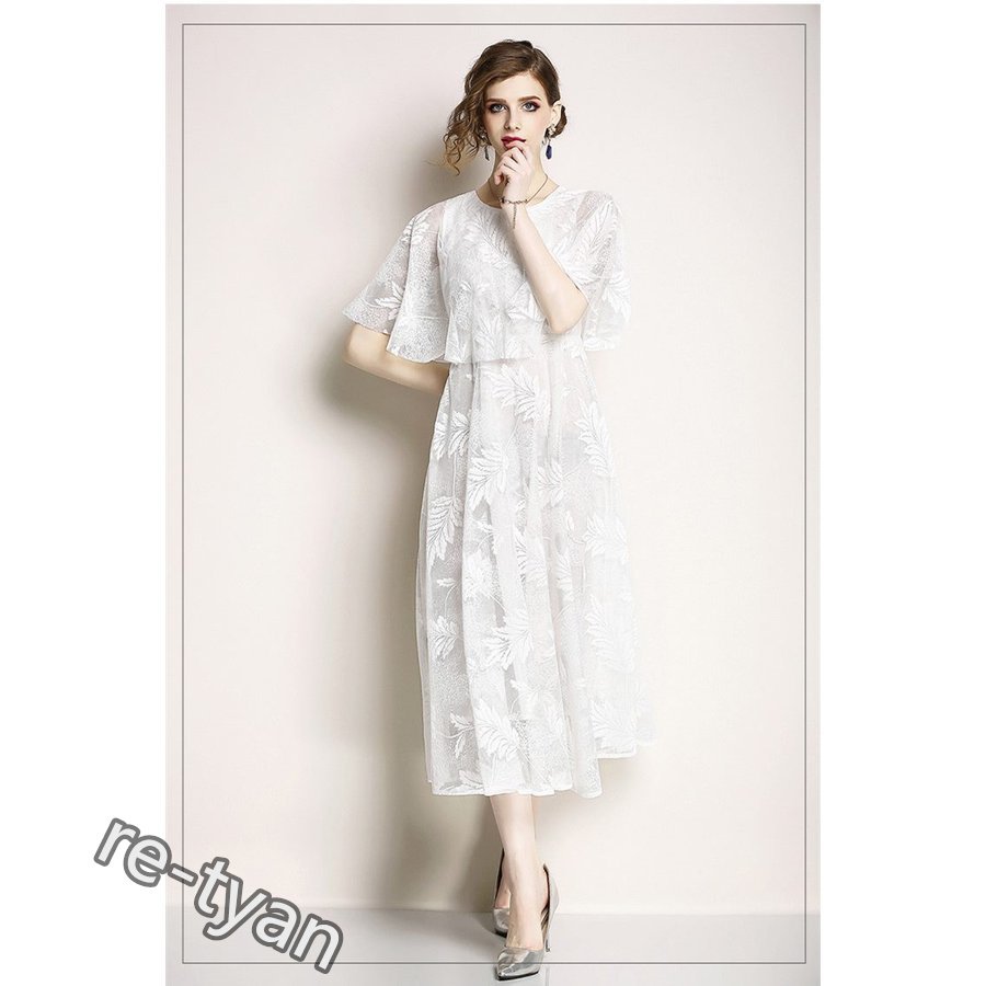 ワンピース レディース 春夏 マキシワンピース ワンピ レースドレス きれいめ 半袖 上品 着痩せ