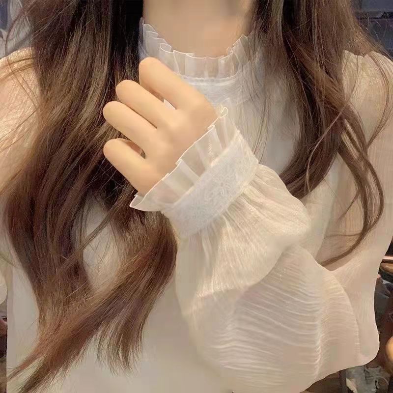 レース フリルカラー ブラウス レディース シャツ 袖口ゴム 襟裾フリル ミディアム丈 長袖 透け感 薄手 パフスリーブ ゆったり 可愛い お洒落 無地 シンプル 重ね着 オフィスカジュアル ビジネス レース フリルカラー ブラウス レディース シャツ 袖口ゴム 襟裾フリル ミディアム丈 長袖 透け感 薄手 パフスリーブ ゆったり 可愛い お洒落 無地 シンプル 重ね着 オフィスカジュアル ビジネス
