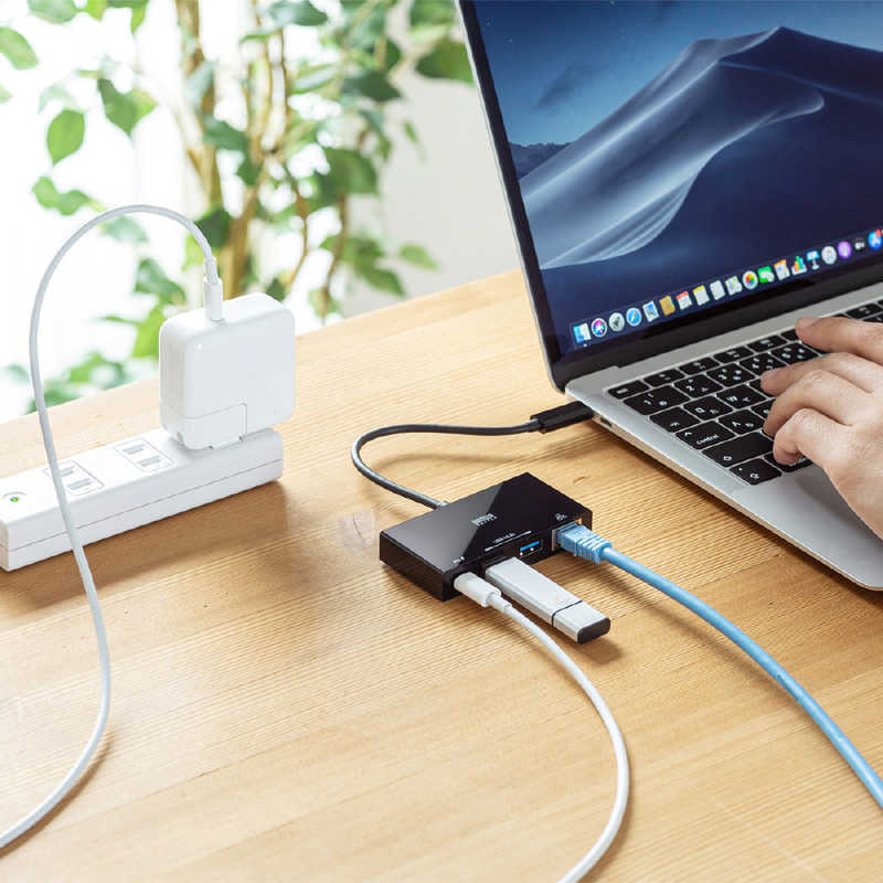 サンワサプライ　[USB-C オスメス LAN / USB-Ax2 / USB-C] USB PD対応 変換アダプタ　USB-3TCH20BK