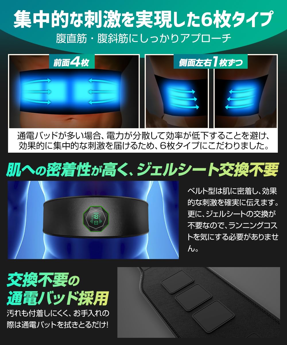 【2025強化版モデル・ ジェルシート不要 】 EMS 腹筋ベルト USB充電式 6種類モード 19段階強度 液晶表示 6枚伝導布 筋トレ器具 ダイエット器具 トレーニングマシーン 腹筋マシン 筋トレ 【2025強化版モデル・ ジェルシート不要 】 EMS 腹筋ベルト USB充電式 6種類モード 19段階強度 液晶表示 6枚伝導布 筋トレ器具 ダイエット器具 トレーニングマシーン 腹筋マシン 筋トレ