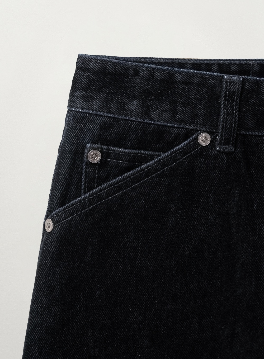 SATUR】 (W) VELVET DENIM MINI SKIRT : BLACK