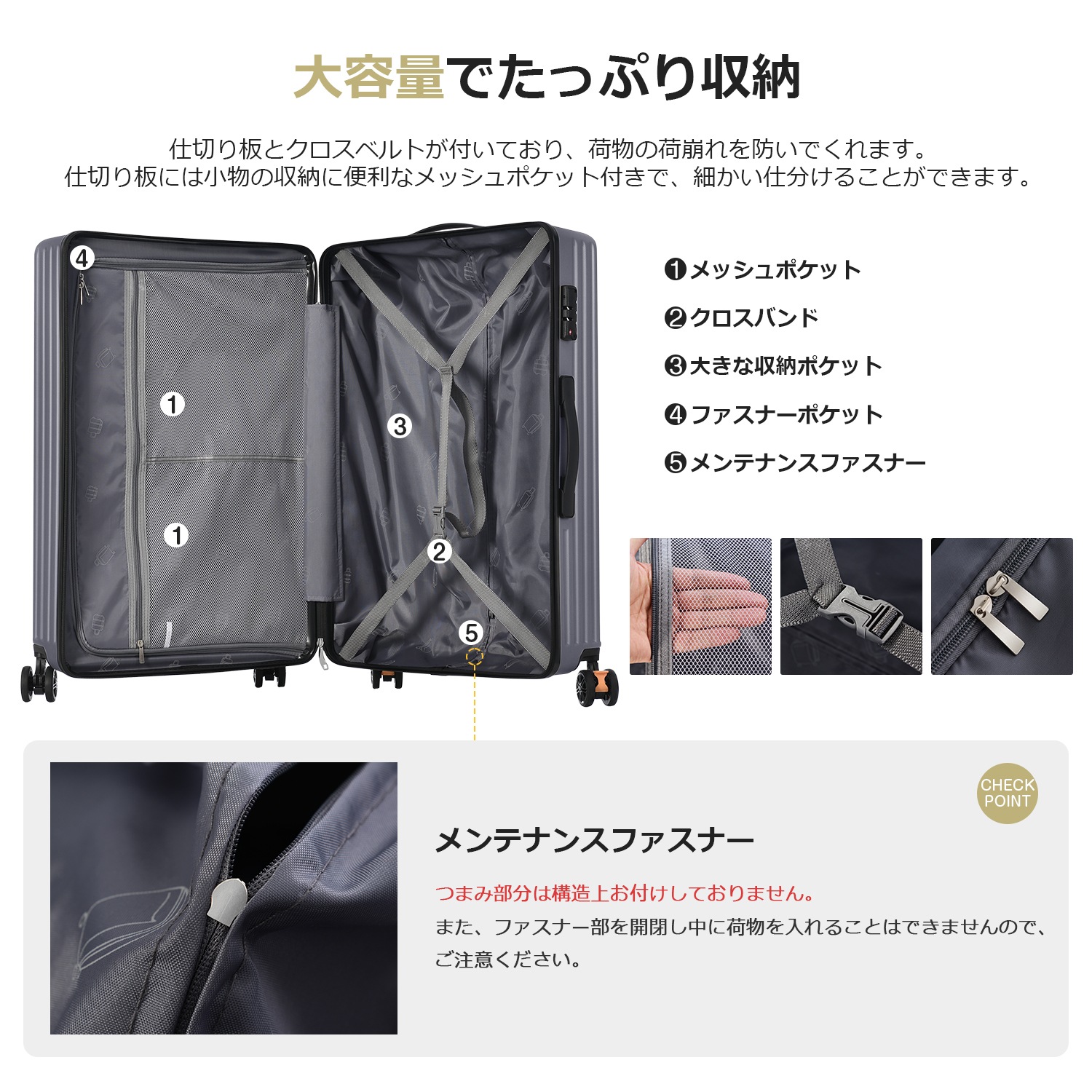 【大好評！最安値挑戦!】スーツケース Mサイズ キャリーバッグ USB充電ポート付き キャリーケース 超軽量 かわいいい TSAロック搭載 4日-7日 中型 suitcase China GreyC1