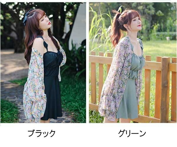 ワンピース水着 ぽっちゃり水着 3点セット レディース 水着 体型カバー 大きいサイズ フリル 花柄 小花柄 キャミワンピ 無地 くすみカラー シンプル 海 プール 大人 可愛い 韓国風 着痩せ 女性