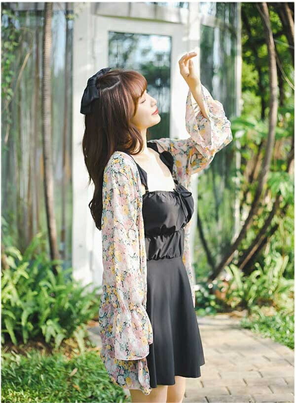 ワンピース水着 ぽっちゃり水着 3点セット レディース 水着 体型カバー 大きいサイズ フリル 花柄 小花柄 キャミワンピ 無地 くすみカラー シンプル 海 プール 大人 可愛い 韓国風 着痩せ 女性