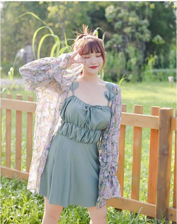 ワンピース水着 ぽっちゃり水着 3点セット レディース 水着 体型カバー 大きいサイズ フリル 花柄 小花柄 キャミワンピ 無地 くすみカラー シンプル 海 プール 大人 可愛い 韓国風 着痩せ 女性