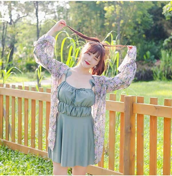 ワンピース水着 ぽっちゃり水着 3点セット レディース 水着 体型カバー 大きいサイズ フリル 花柄 小花柄 キャミワンピ 無地 くすみカラー シンプル 海 プール 大人 可愛い 韓国風 着痩せ 女性