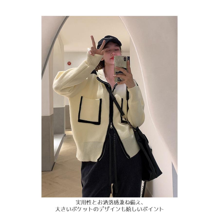 ニットジャケット レディース ジャケット 立ち襟 ジップアップ 厚手ニット 畦編み ゆったり ジャンパー 体型カバー ニットカーディガン 春 秋 ニットジャケット レディース ジャケット 立ち襟 ジップアップ
