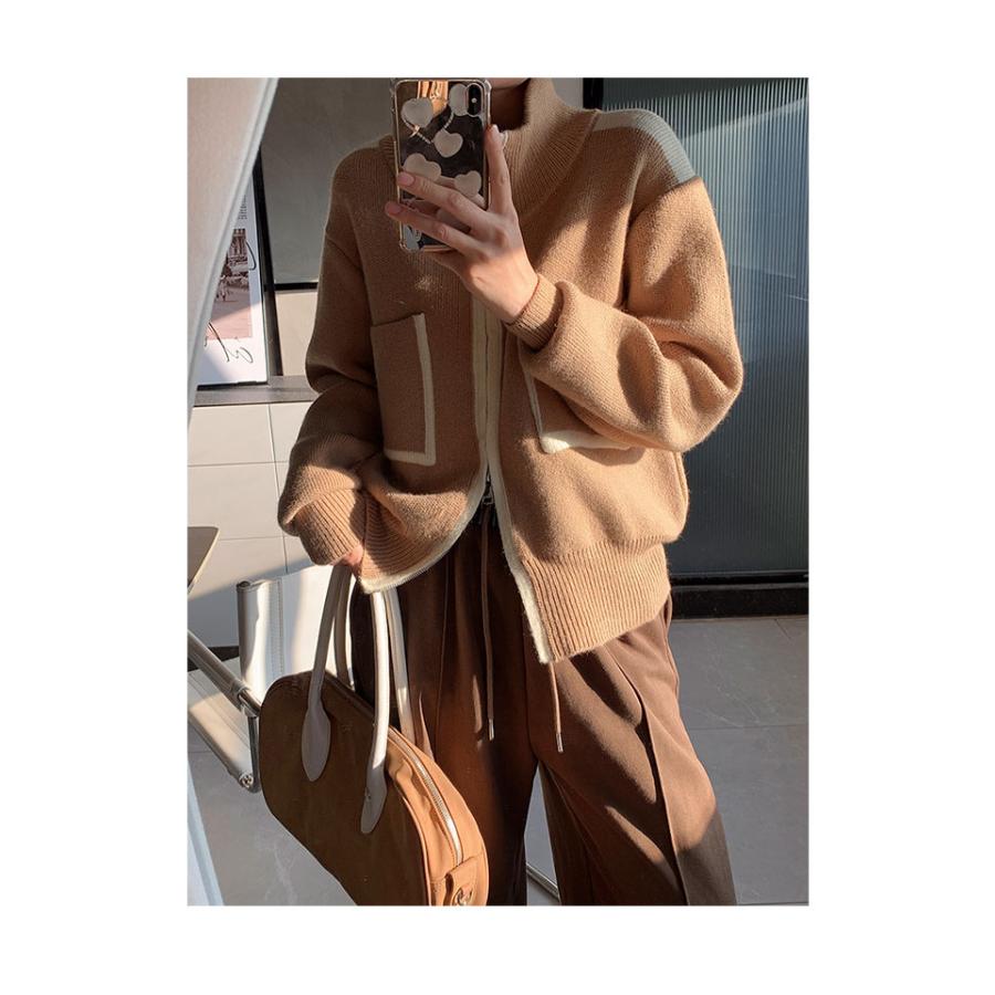 ニットジャケット レディース ジャケット 立ち襟 ジップアップ