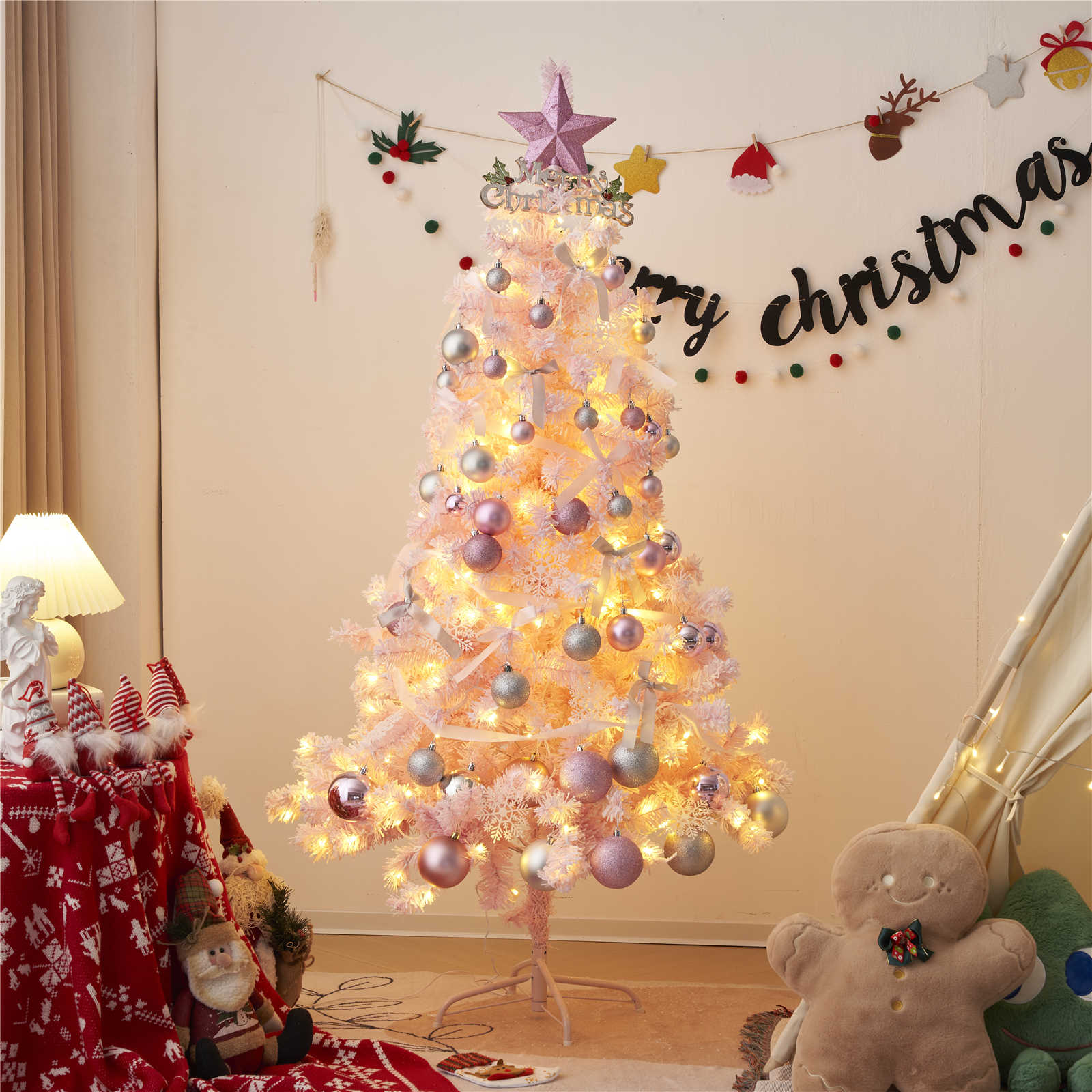 【日本国内出荷-3日で配達】クリスマスツリー 120cm 150cm プレゼント オーナメントセット LEDライト付き可愛い おしゃれ 電飾付き 豊富な枝数 組み立て簡単 明るい DJYC158B2