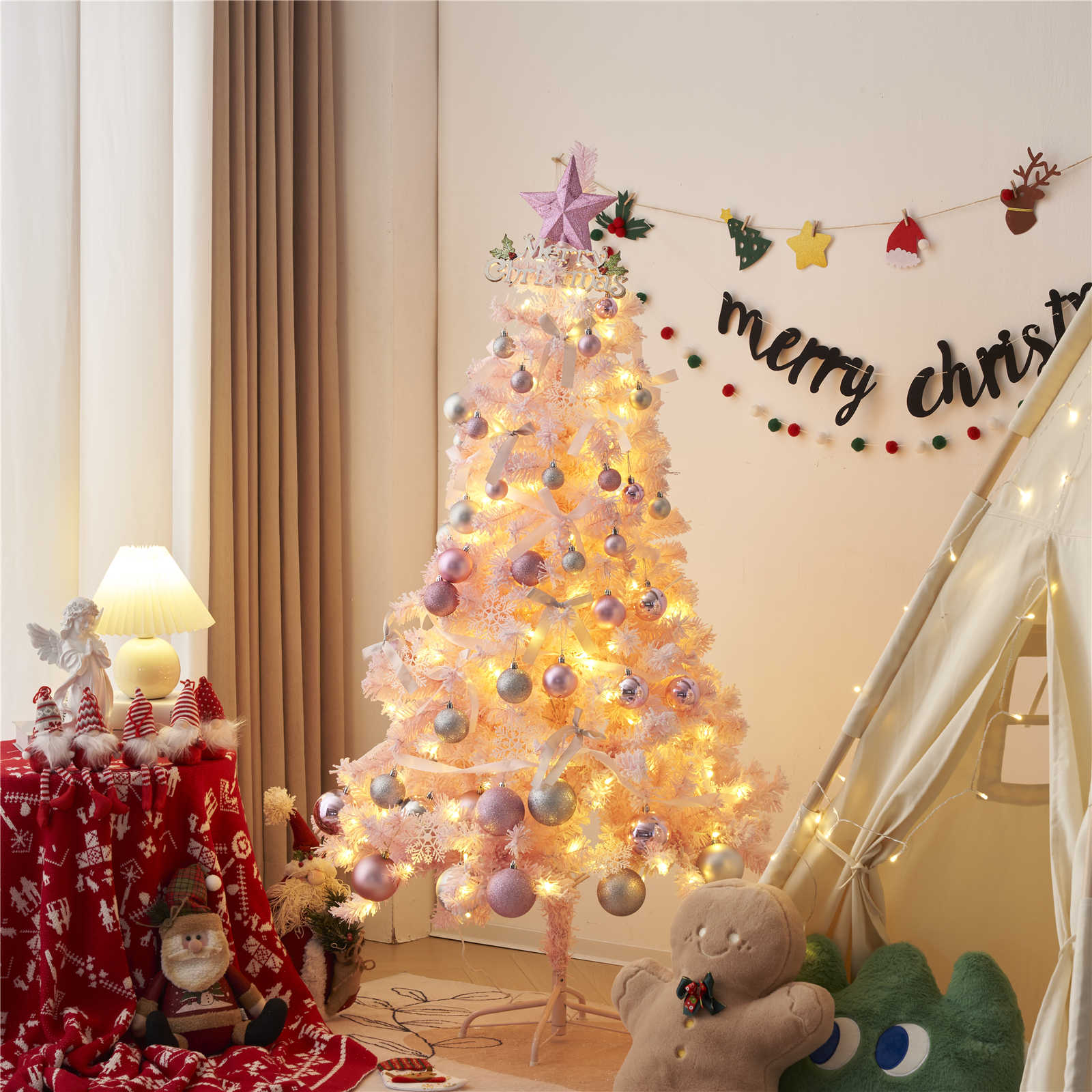 【日本国内出荷-3日で配達】クリスマスツリー 120cm 150cm プレゼント オーナメントセット LEDライト付き可愛い おしゃれ 電飾付き 豊富な枝数 組み立て簡単 明るい DJYC158B2