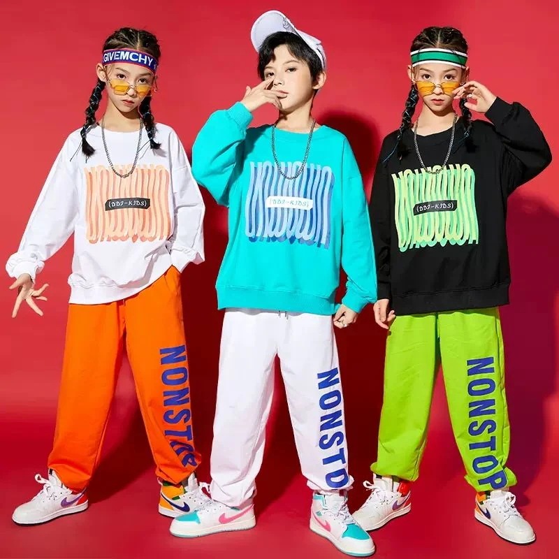 子供のジャズのダンスの街のダンスの長袖のスーツの男女の子供のゆったりしているhiphopのダンスのショーの服のフレームの太鼓の演出服 子供のジャズのダンスの街のダンスの長袖のスーツの男女の子供のゆったりしているhiphopのダンスのショーの服のフレームの太鼓の演出服