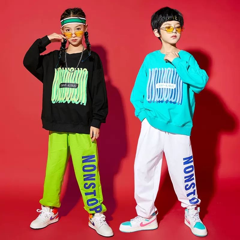 子供のジャズのダンスの街のダンスの長袖のスーツの男女の子供のゆったりしているhiphopのダンスのショーの服のフレームの太鼓の演出服 子供のジャズのダンスの街のダンスの長袖のスーツの男女の子供のゆったりしているhiphopのダンスのショーの服のフレームの太鼓の演出服