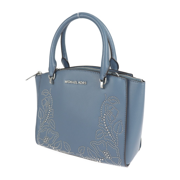 新古未使用展示品 マイケルコース ハンドバッグ 35F8SE0S5L レザー スカイブルー シルバー金具 フラワーモチーフ 花柄 スタッズ 2WAY ショルダーバッグ【本物保証】 新古未使用展示品 マイケルコース ハンドバッグ 35F8SE0S5L レザー スカイブルー シルバー金具 フラワーモチーフ 花柄 スタッズ 2WAY ショルダーバッグ【本物保証】
