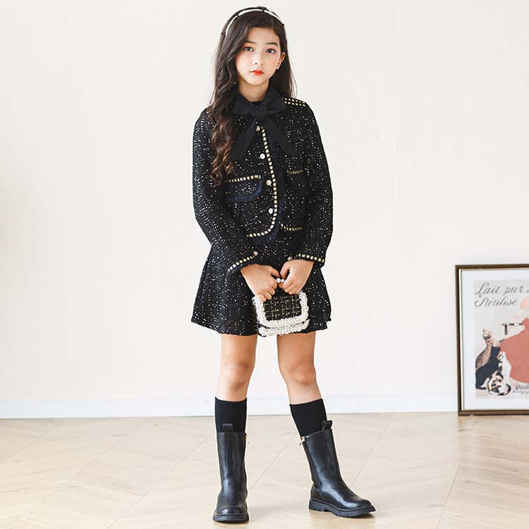 入学式 卒業式 子供服 女の子 小学生 子供 ドレス スカート ツイード スーツ ジャケット ショート丈 フォーマル スーツ 子供服 女の子 黒 可愛い キッズ セットアップ 入園式 卒園式 幼稚園