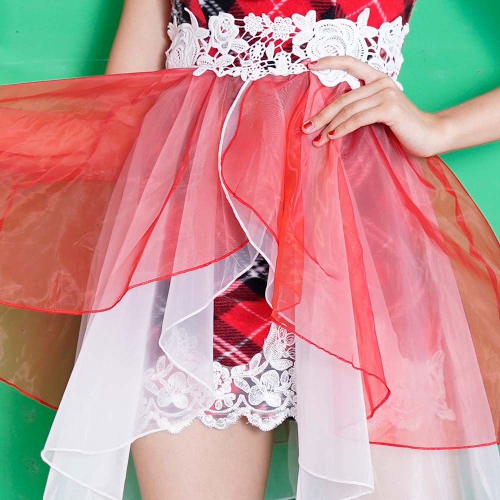 サンタコスチューム キャバドレス ワンピース オーガンジーレース2点セット クリスマス チェック柄 サンタコスチューム キャバドレス ワンピース オーガンジーレース2点セット クリスマス チェック柄