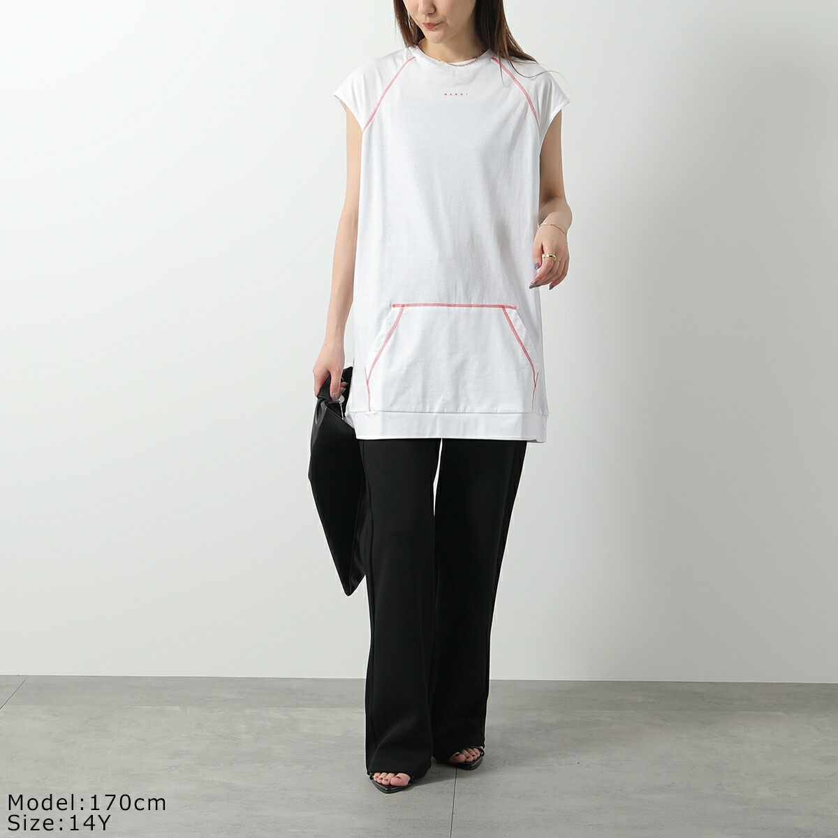 MARNI KIDS マルニ キッズ Tシャツ M01356 M00RF レディース ガールズ ノースリーブ チュニック ちびロゴ クルーネック ポケット付 カラー2色 【mega】