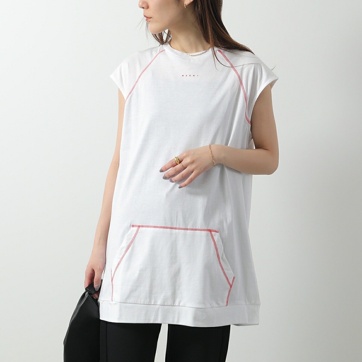 MARNI KIDS マルニ キッズ Tシャツ M01356 M00RF レディース ガールズ ノースリーブ チュニック ちびロゴ クルーネック ポケット付 カラー2色 【mega】
