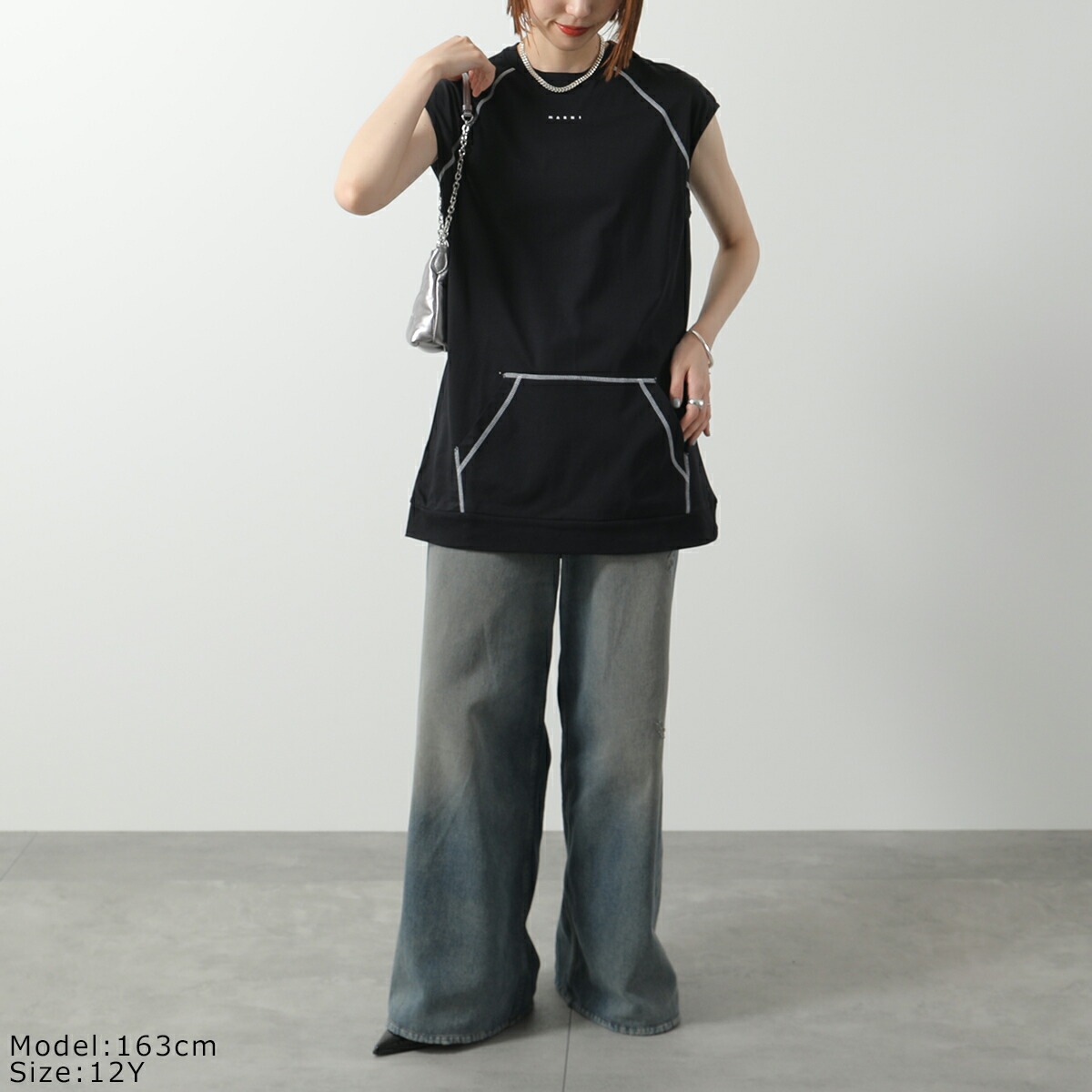 MARNI KIDS マルニ キッズ Tシャツ M01356 M00RF レディース ガールズ ノースリーブ チュニック ちびロゴ クルーネック ポケット付 カラー2色 【mega】
