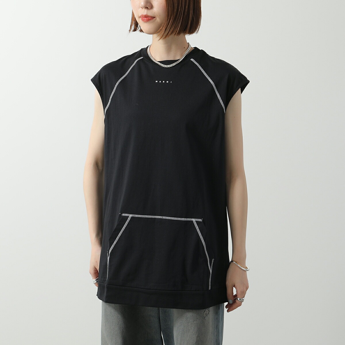 MARNI KIDS マルニ キッズ Tシャツ M01356 M00RF レディース ガールズ ノースリーブ チュニック ちびロゴ クルーネック ポケット付 カラー2色 【mega】