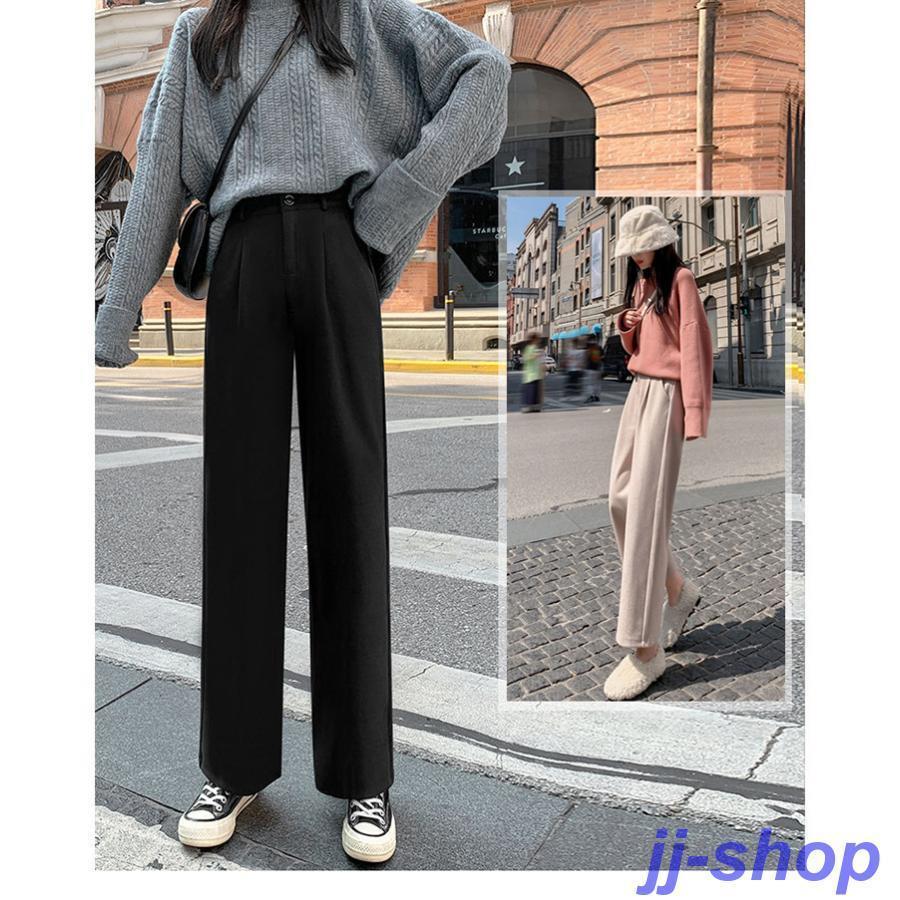 ワイドパンツレディース秋冬ボトムス裏起毛ストレッチ脚韓国風おしゃれ203040作ロングズボン厚ハイウエストあったかゆったり