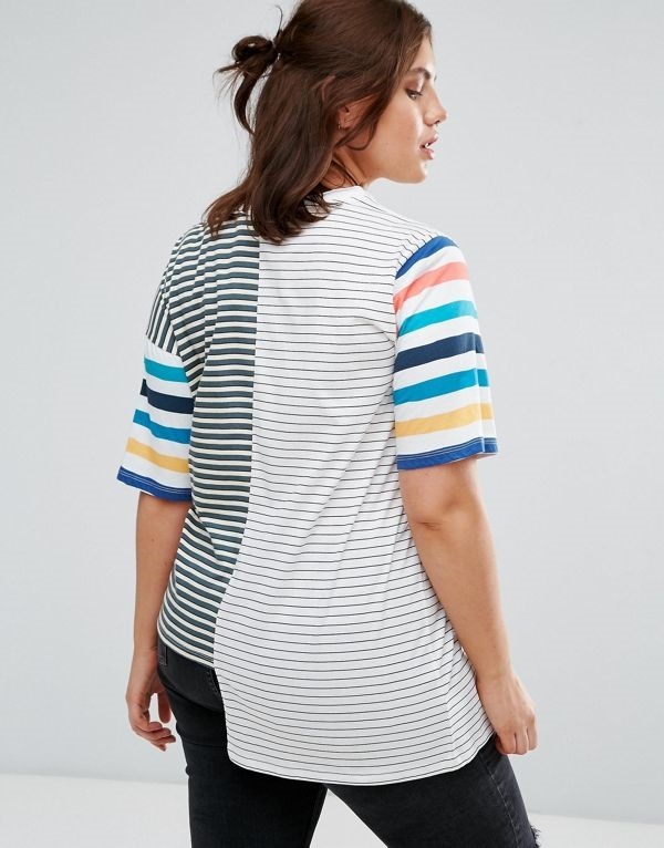 ASOS エイソス レディース 大きめサイズ ゆったりサイズ 送料無料 Multi CURVE T-Shirt in Oversized Fit and Mix and Match Stripes