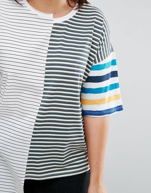 ASOS エイソス レディース 大きめサイズ ゆったりサイズ 送料無料 Multi CURVE T-Shirt in Oversized Fit and Mix and Match Stripes