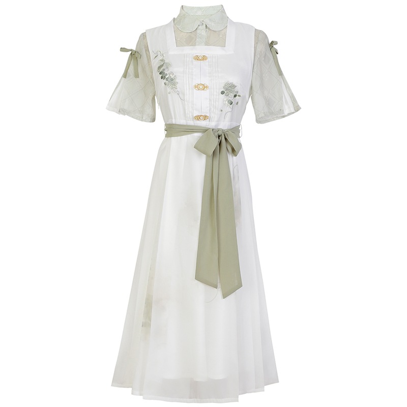 正規品デザイン青提詞新韓国cos要素ワンピース半袖シャツセット夏