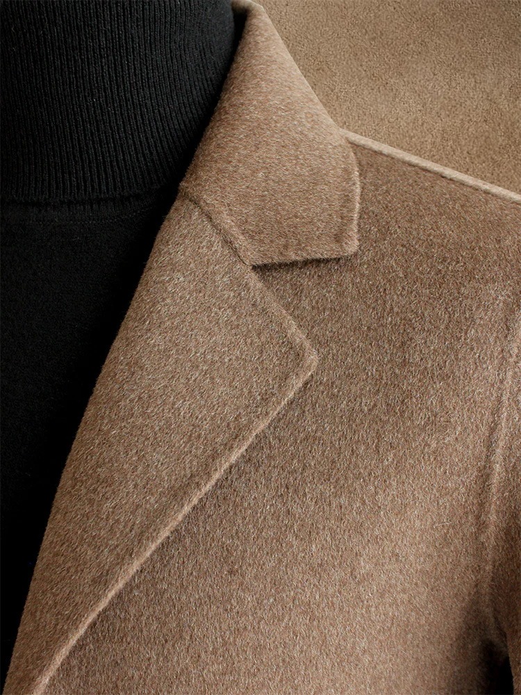 秋冬両面カシミアコートメンズミディアム丈ピュアウールツイードジャケットアンチシーズン高級スーツビジネス ビジネストレンチコート