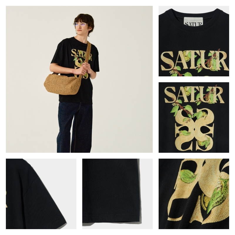 【 SATUR 】(W) Apero Leaf Graphic T-Shirt Classic Black SATUR】 APERO LEAF GRAPHIC T-SHIRT : CLASSIC BLACK Tシャツ