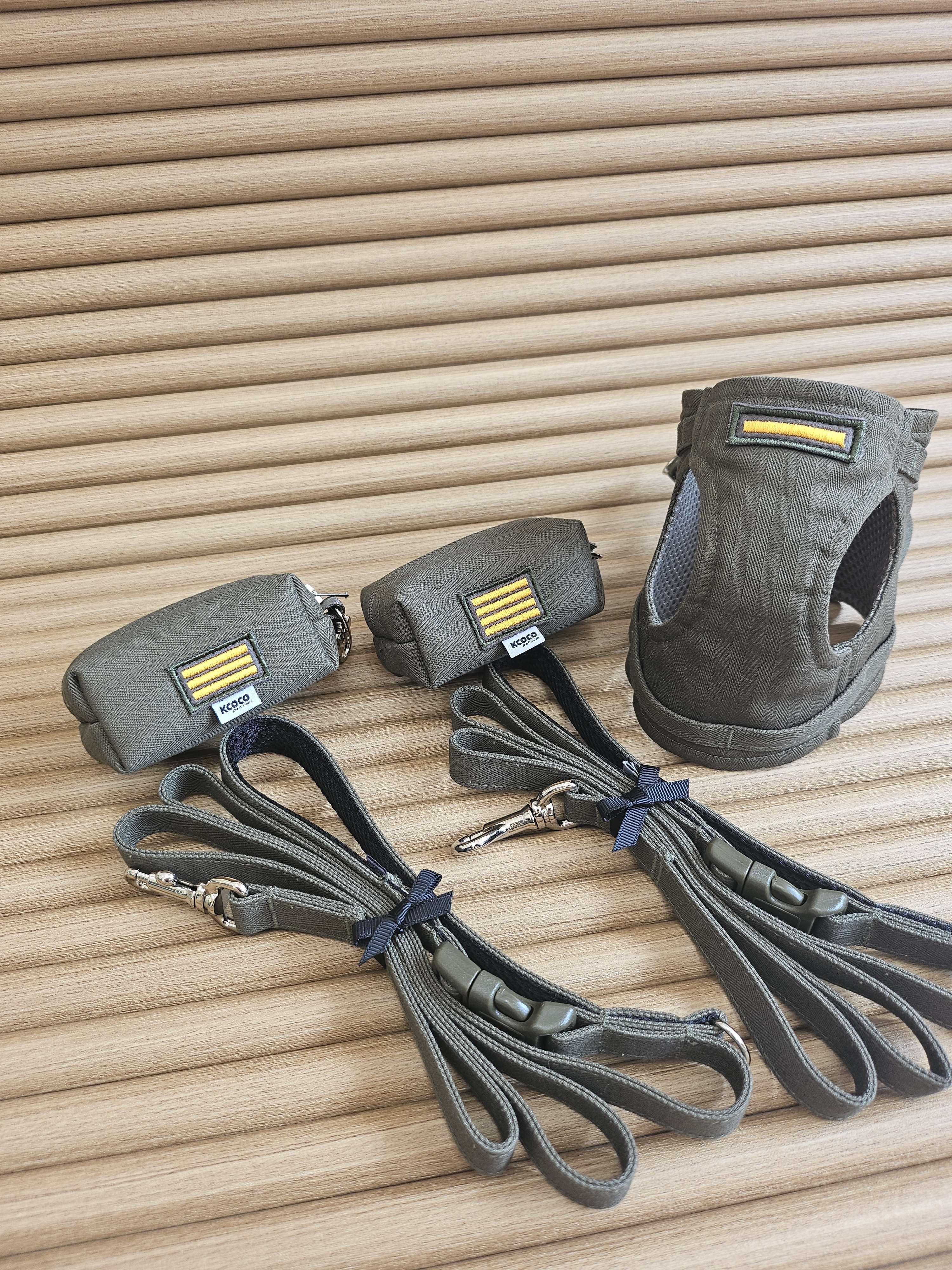 【3set】ARMY Harness + Lead&Pouch(アーミーハーネス＋リード＋ポーチ)　お散歩グッズ　韓国グッズ　ドッググッズ　犬用品　ペット用品　愛犬グッズ　ハンドメイド