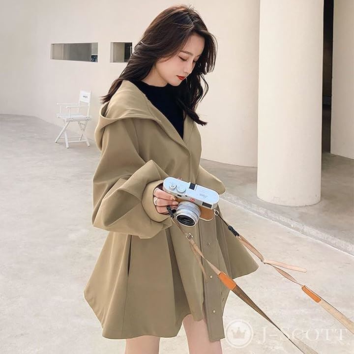 コート レディース トレンチ スプリング フード付 バルーンスリーブ Aライン ポンチョ ベルト付 ショート丈 オシャレ着 カジュアル 腰周り フーデットコート 羽織(ベージュ, S) コート レディース トレンチ スプリング フード付 バルーンスリーブ Aライン ポンチョ ベルト付 ショート丈 オシャレ着 カジュアル 腰周り フーデットコート 羽織(ベージュ, S)