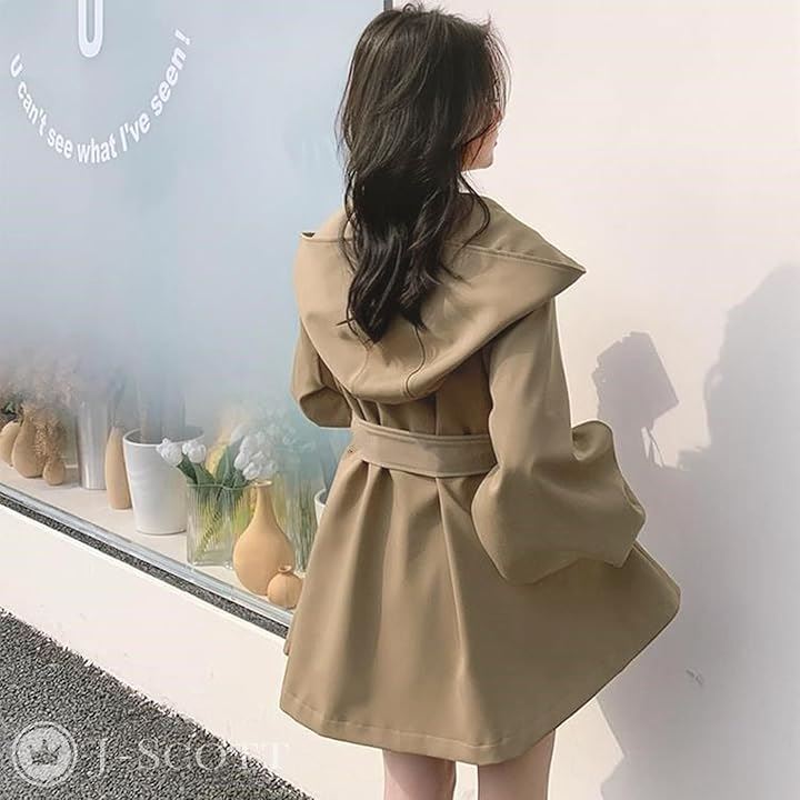 コート レディース トレンチ スプリング フード付 バルーンスリーブ Aライン ポンチョ ベルト付 ショート丈 オシャレ着 カジュアル 腰周り フーデットコート 羽織(ベージュ, S) コート レディース トレンチ スプリング フード付 バルーンスリーブ Aライン ポンチョ ベルト付 ショート丈 オシャレ着 カジュアル 腰周り フーデットコート 羽織(ベージュ, S)