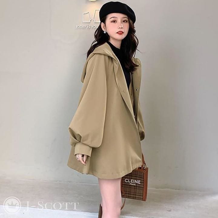 コート レディース トレンチ スプリング フード付 バルーンスリーブ Aライン ポンチョ ベルト付 ショート丈 オシャレ着 カジュアル 腰周り フーデットコート 羽織(ベージュ, S) コート レディース トレンチ スプリング フード付 バルーンスリーブ Aライン ポンチョ ベルト付 ショート丈 オシャレ着 カジュアル 腰周り フーデットコート 羽織(ベージュ, S)
