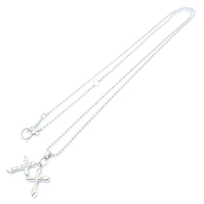 ダブルクロス ネックレス ダイヤモンド0.20ct ボールチェーン Pt900プラチナxPt850プラチナ /76184【中古】 ダブルクロス ネックレス ダイヤモンド0.20ct ボールチェーン Pt900プラチナxPt850プラチナ /76184【中古】