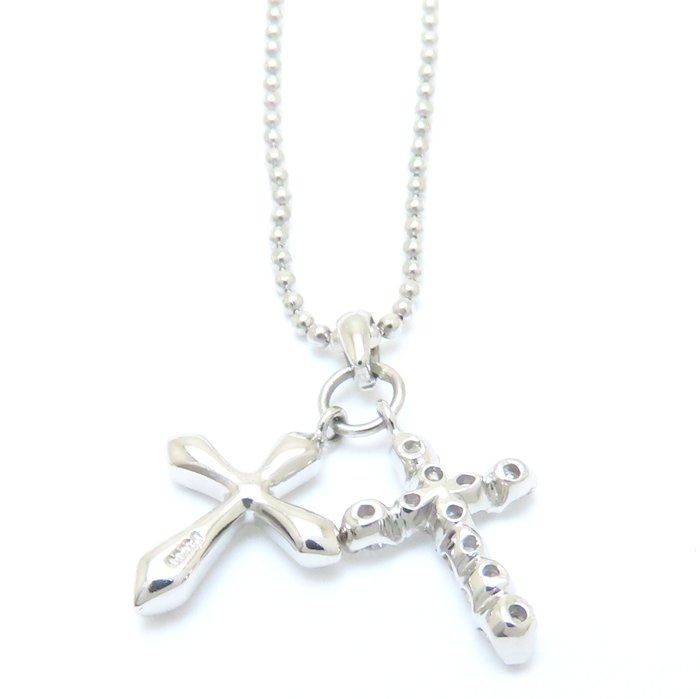 ダブルクロス ネックレス ダイヤモンド0.20ct ボールチェーン Pt900プラチナxPt850プラチナ /76184【中古】 ダブルクロス ネックレス ダイヤモンド0.20ct ボールチェーン Pt900プラチナxPt850プラチナ /76184【中古】