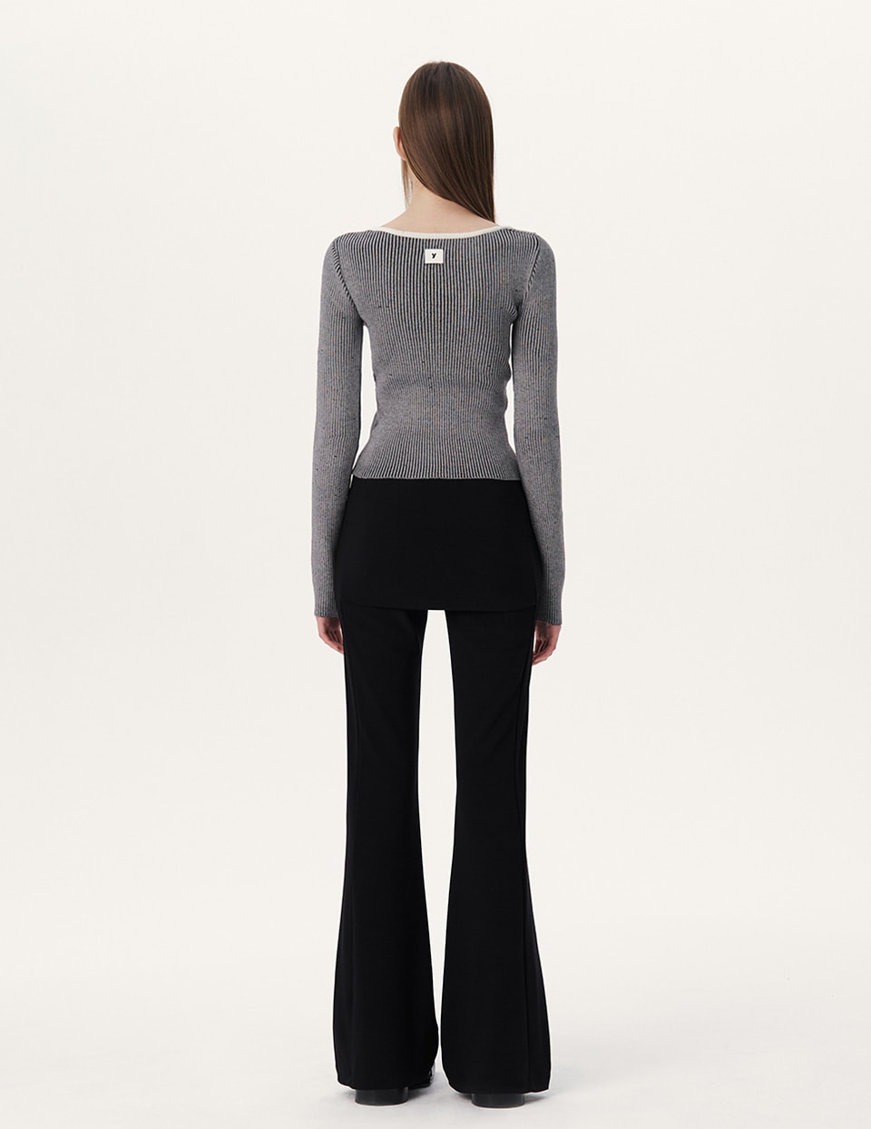 【YUSE】 TWO TONE BOLERO CUT OUT KNIT TOP : BLACK 【YUSE】 TWO TONE BOLERO CUT OUT KNIT TOP : BLACK