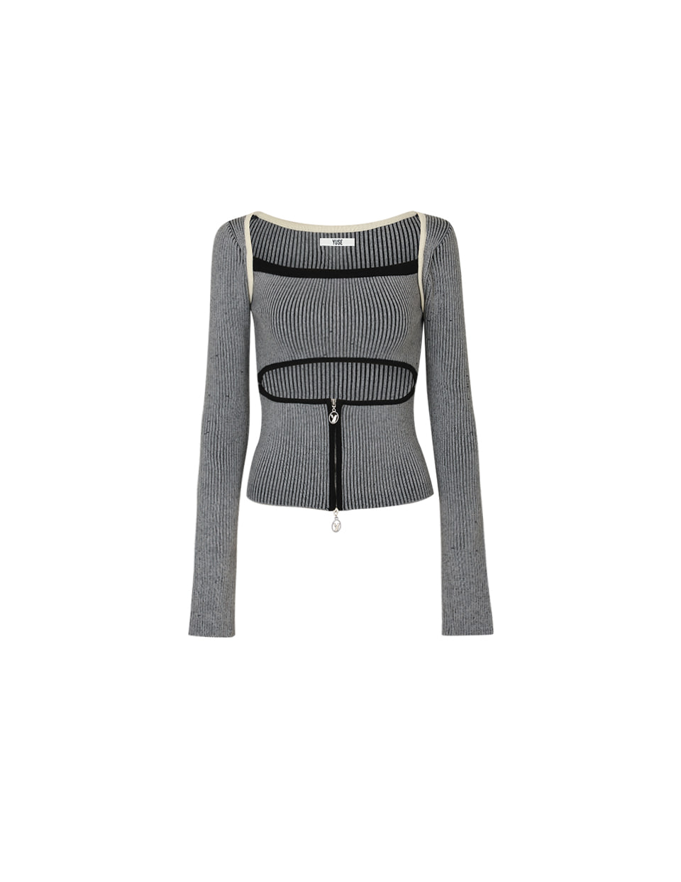 【YUSE】 TWO TONE BOLERO CUT OUT KNIT TOP : BLACK 【YUSE】 TWO TONE BOLERO CUT OUT KNIT TOP : BLACK