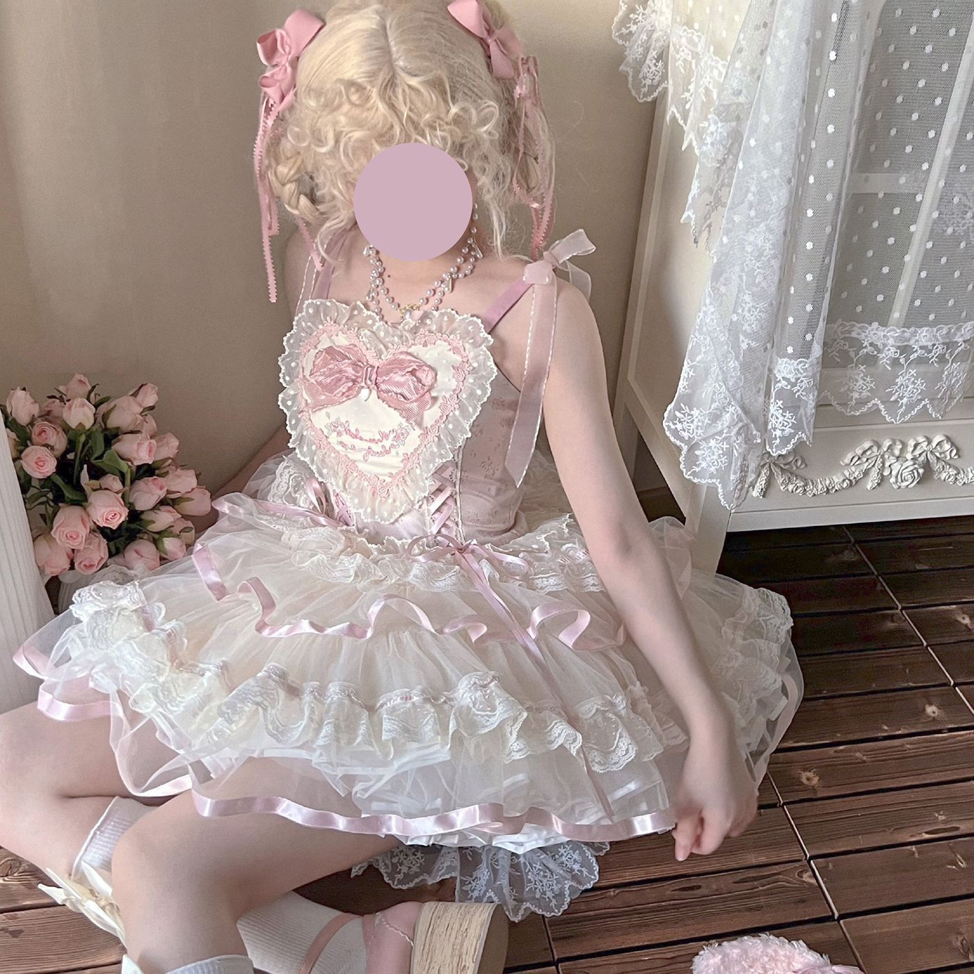 シルクサテンバレエロリータサスペンダードレスドッグショートjskバレエ風スカートエレガントでスイートな女性用バースデードレス