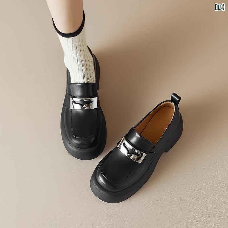 ローファー レディース 通学 通勤 学生 カレッジ 仕事 オフィス 英国 オフ ホワイト 厚底 小さい 革靴 女性 ラウンドトゥ 革 防水 靴底