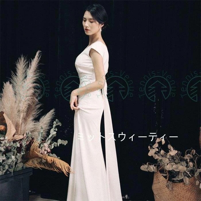 ウエディングドレス Aラインドレス ロング丈 結婚式 リボン 花嫁 シンプル 披露宴 前撮り ブライ